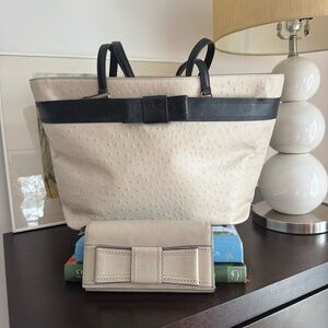 Kate Spade Shopper Tote Bag with Matching Wallet in Cream with Black Accent